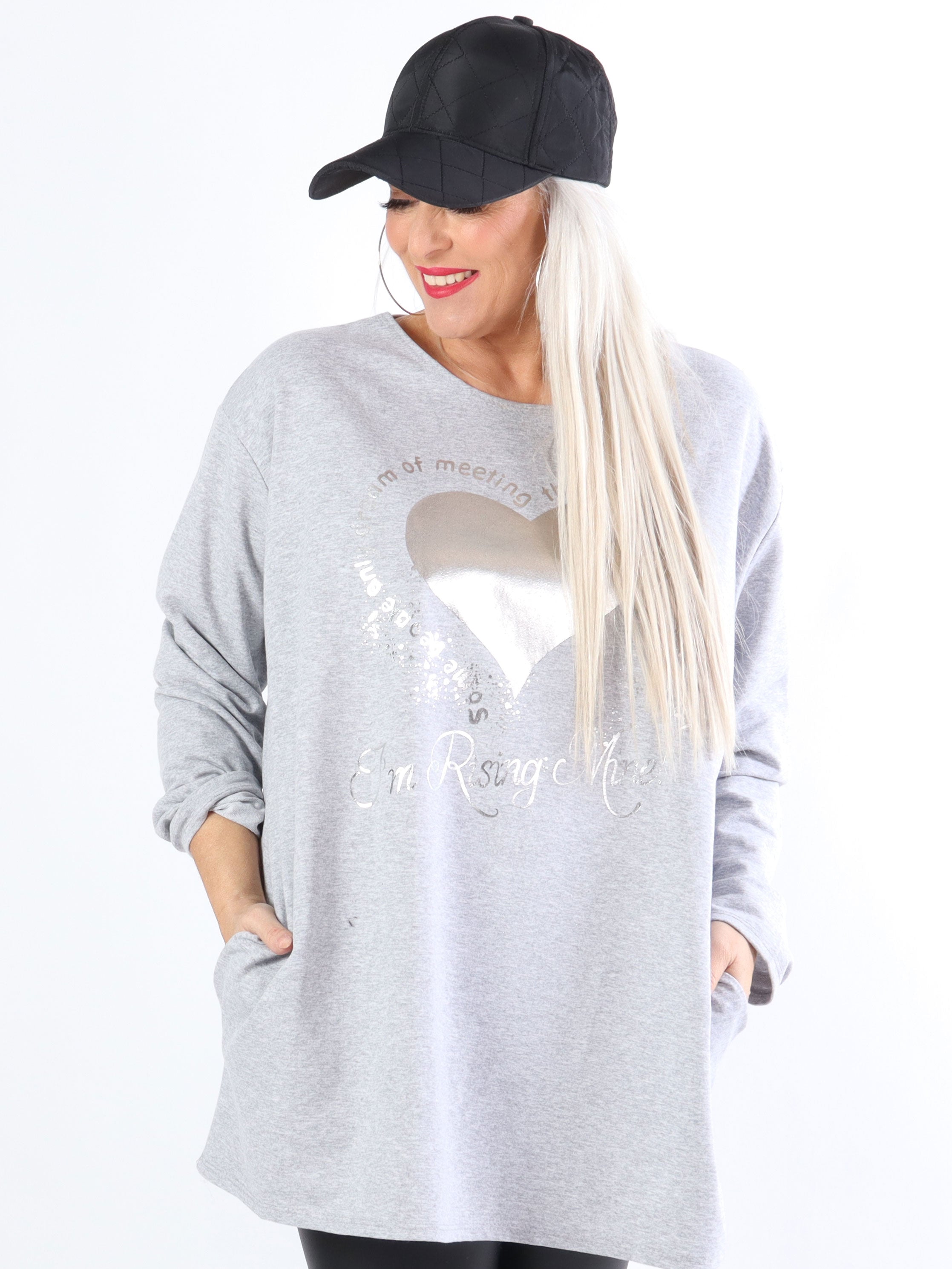 Hearty - Plus size joggingblus med silvertryck framtill - Grey